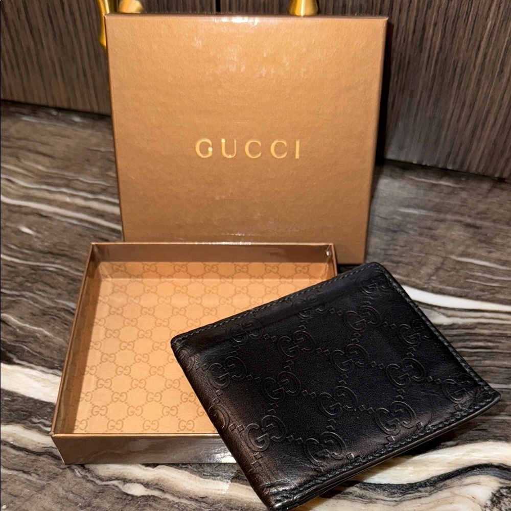 Gucci Black Leather GG Monogram Bifold Wallet